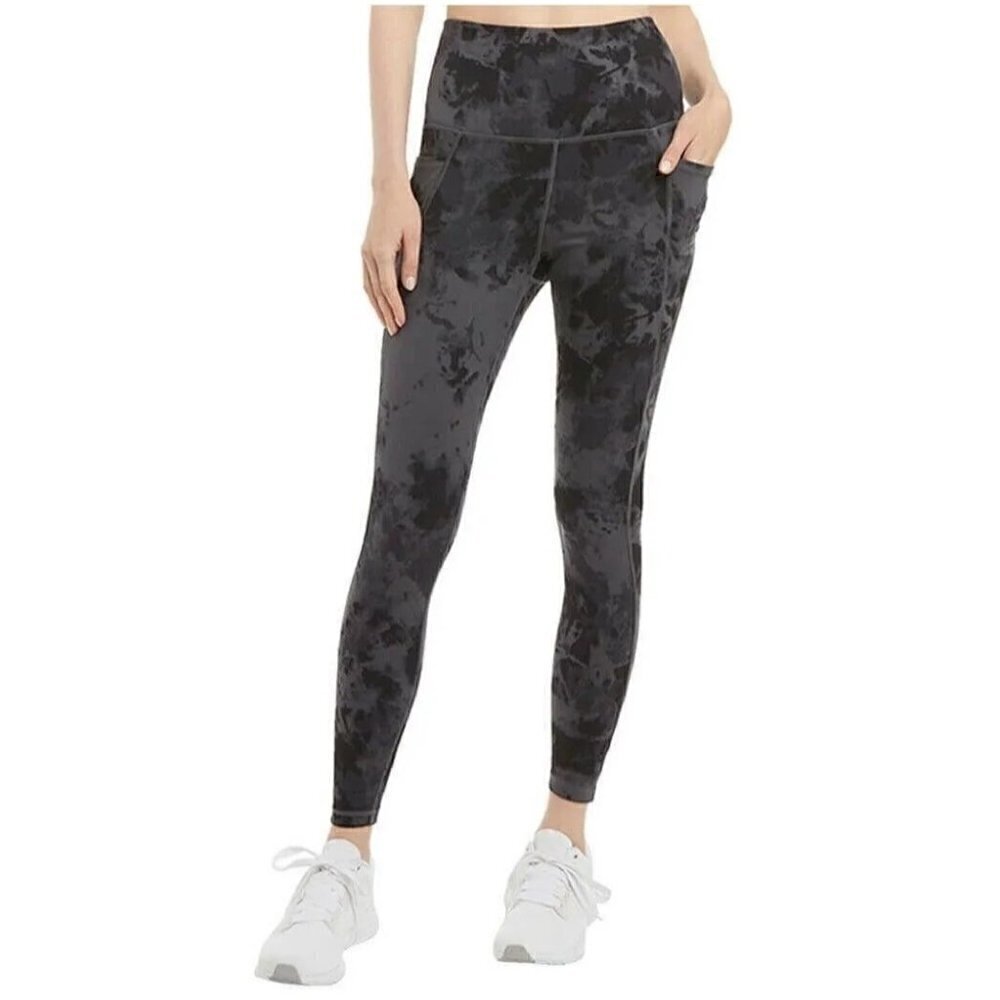 Danskin Gray Tie Dye Brushed 7/8 Side Pocket Athletic Leggings S‎